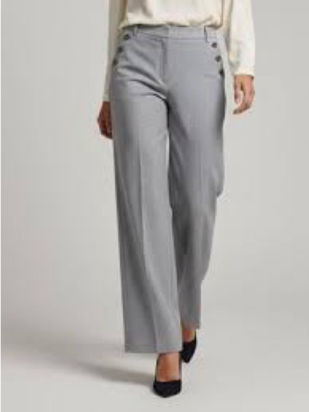 Rachel Zoe Gray Wide-Leg Trousers with Button Detail